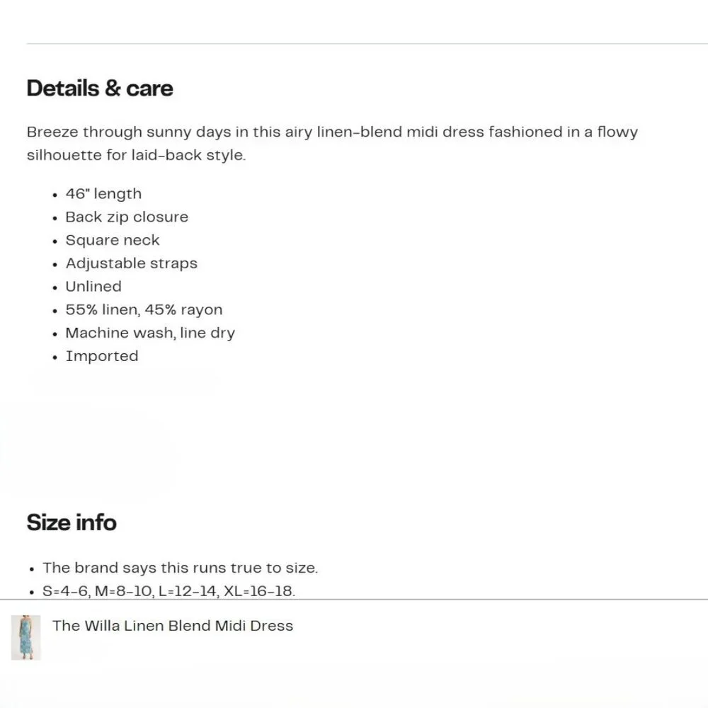 NWT MSK Linen Midi Dress SPELLBOUND BLUE & WHITE FLORAL size L 12-14 Sundress - Picture 12 of 12